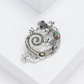 Silver Tone Curled Lizard Brooch with Iridescent Inlay view 3