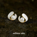 Gold Tone White Shell Swirl Pearl Center Stud Earrings view 1