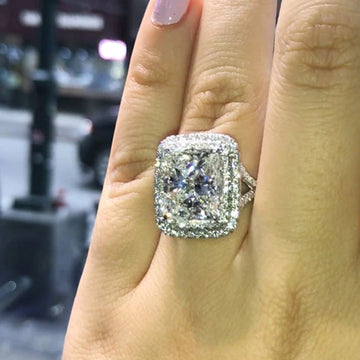 Silver Tone Square Halo Ring with Split Stone Band