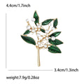 Green Enamel Leaf And White Crystal Flower Branch Brooch view 6