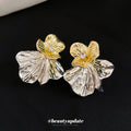 Two Tone Sculpted Flower Stud Earrings With Decorative Details view 4