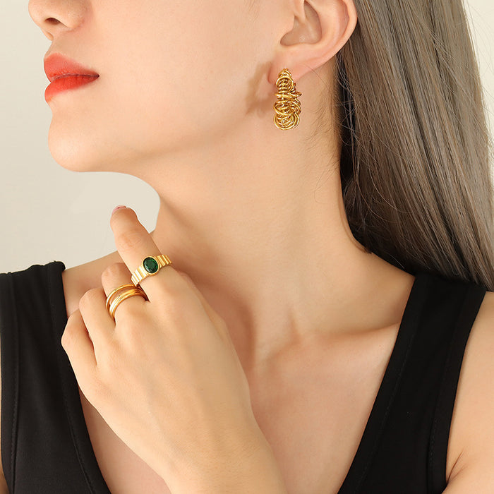 Gold U-Shape Wire Wrapped Coil Hoop Earrings Copper