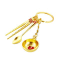 Golden Rice Bowl, Chopsticks and Spoon Keychains with Braided Loops view 5