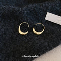 Gold Tone Sculpted Crescent Hook Earrings with Detailed Finish view 2