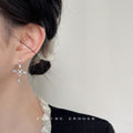 Silver Clear CZ Crystal Cross Drop Stud Earrings Pair view 2
