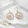 Gold Tone Pressed Flower Geometric Drop Earrings in Seven Shapes view 5