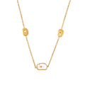 Long Gold Station Necklace White Sea Shell and Metal Discs view 5