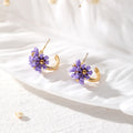 Gold Tone Triple Flower Small Hoop Earrings in Five Colors view 2