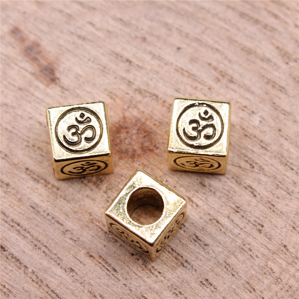 8x8x8mm 2.1g Multicolor Zinc Alloy OM Symbol Large Hole Beads for Bracelet DIY Jewelry Making