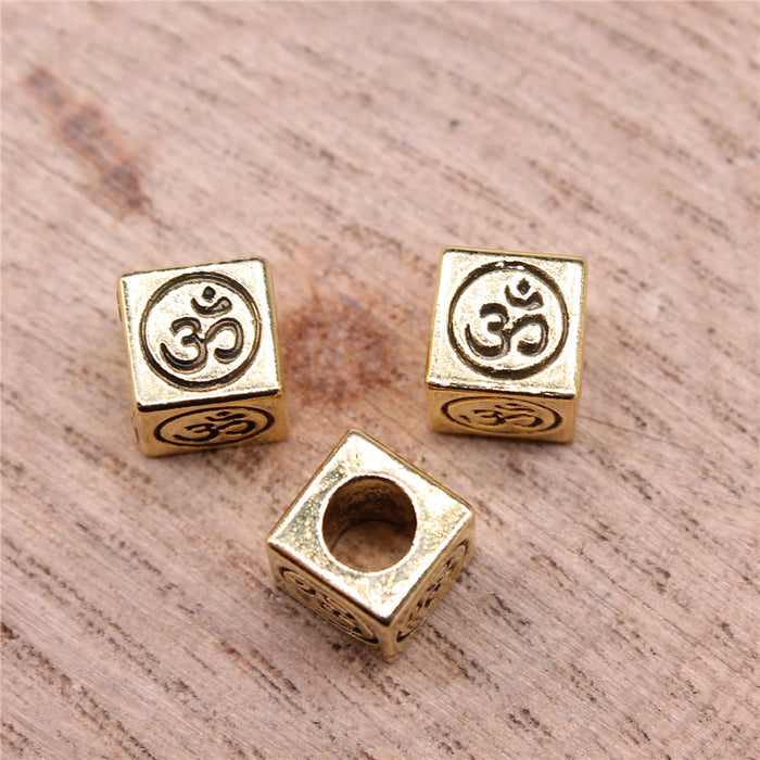 Om Symbol Square Large Hole Beads in 3 Metal Finishes for Jewelry Making