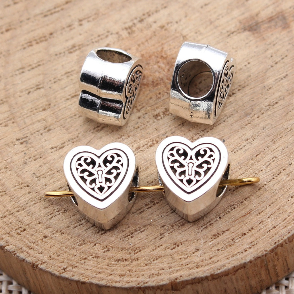 10x10x6.5mm 1.9g Antique Silver Zinc Alloy Heart Large Hole Spacer Beads for Bracelet Jewelry Making