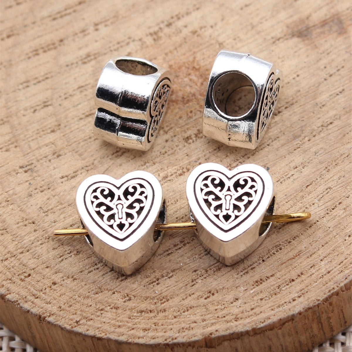 10x10x6.5mm 1.9g Antique Silver Zinc Alloy Heart Large Hole Spacer Beads for Bracelet Jewelry Making
