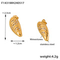 Shell-Shaped Ribbed Stud Earrings Rhinestones Gold Steel view 6