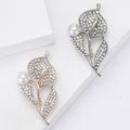 Crystal Double Leaf Stem Brooch with White Pearl Accents view 1