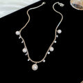Silver Scalloped Chain Pearl Drop Necklace Clear Crystal Dangles view 6