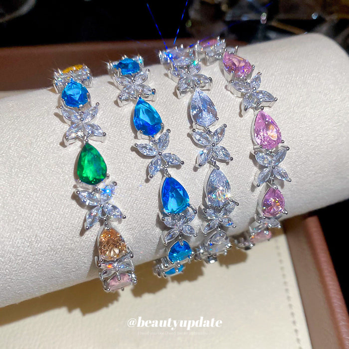 Teardrop Flower Crystal Bracelets Multicolor Blue Pink
