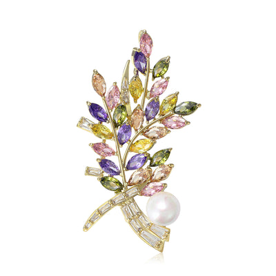 Crystal Branch And Pearl Brooch on white background