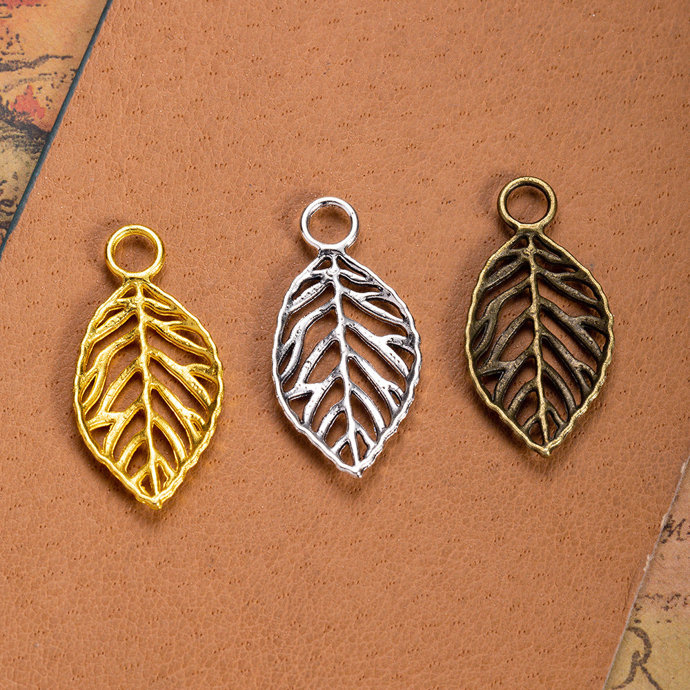 Vintage Hollow Leaf Alloy Charm Pendant 32x16mm