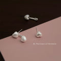 Brushed Silver Double Heart Front Back Stud Earrings view 3