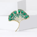 Crystal Ginkgo Leaf Brooch in Clear or Emerald Green view 3