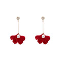 Red Layered Leaf Pearl Look Gold Tone Long Stud Earrings view 5