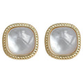 Gold Tone Beaded Square Frame White Pearlescent Stud Earrings view 5