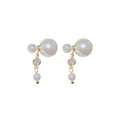 Gold Tone Double Pearl Front Back Stud Earrings Statement Pair view 5