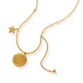 Gold Ball Chain Necklace Good Luck Disc Star Y Drop view 5