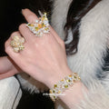 Gold Multicolor Crystal Bracelet Earrings And Rings view 2