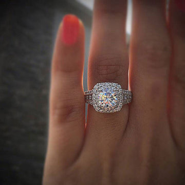 Silver Tone Round Crystal Double Halo Three Band Ring