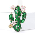 Gold Tone Green Enamel Cactus Brooch Flower Rhinestone Pin view 2