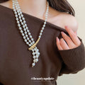 Layered White Pearl Necklace With Asymmetric Pearl Tassel view 3