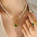 Pearl Strand Toggle Clasp Heart Zircon Pendant Necklace view 3
