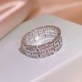 Brick-Pattern Three-Rail Wide Band Ring In Polished Silver Tone view 4