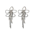 Silver Crystal Flower Long Tassel Earrings Polished Metal Jewelry view 5
