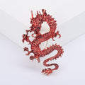 Coiled Dragon Brooch in Metal with Curled Enamel Dragon with Crystal Details view 2