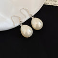 Teardrop Faux Pearl Silver Tone Hook Earrings Two Colors view 7