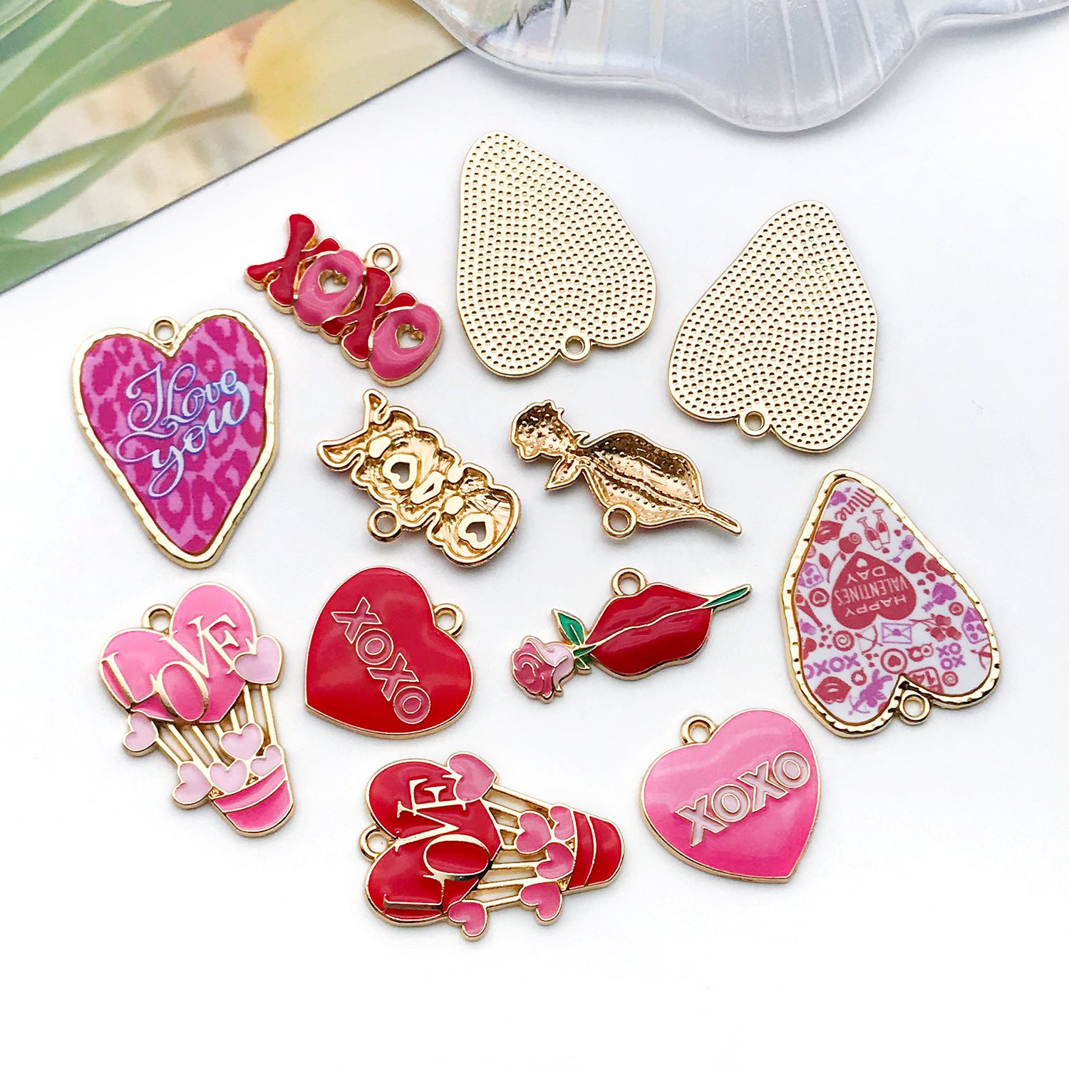 Enamel Zinc Alloy Heart Rose Charm Pendant for DIY Bracelet Earring Keychain Jewelry