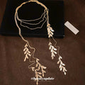 Silver Tone Layered Leaf Tassel Necklace With Decorative Metal Details view 4