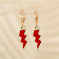 Gold Tone Enamel Lightning Bolt Huggie Drop Earrings in Six Colors view 3