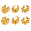 Daisy Fan Flower Metal Earrings Gold Steel Tone Set view 5