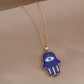 Gold and Silver Tone Blue Crystal Hamsa Eye Pendant Necklaces view 2