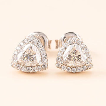 Silver Tone Triangular Clear Crystal Stud Earrings