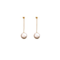 Gold Tone Curved Bar Pearl Ball Drop Stud Earrings view 6