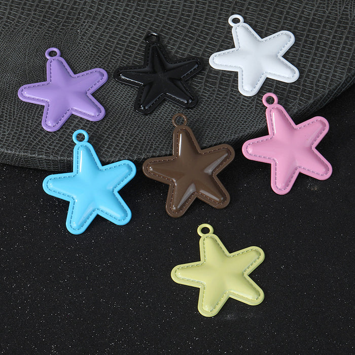 Enamel Star Charm Pendant with Stitched Edge Seven Colors