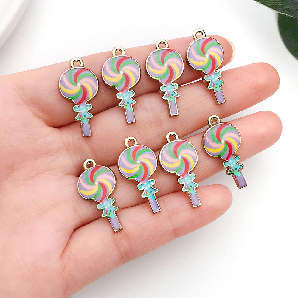 Zinc Alloy Rainbow Lollipop Charm Pendant for Earrings Hair Accessories Bracelet Necklace DIY