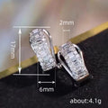 White Gold Tone Baguette Round Crystal Huggie Hoop Earrings view 4