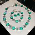 Green Cushion Crystal Flower Necklace Bracelet Earring Pieces view 3