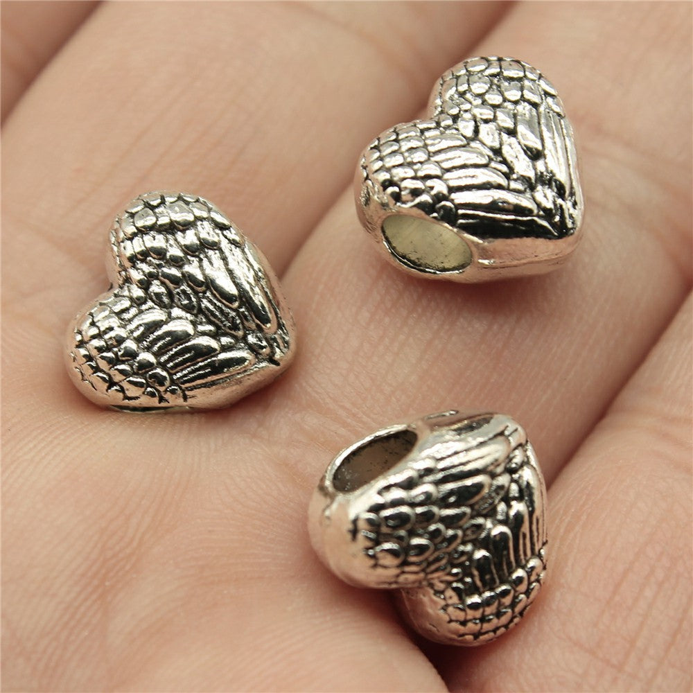12x11x7.6mm 2.6g Multicolor Zinc Alloy Double Wings Heart Large Hole Beads for DIY Bracelet Jewelry