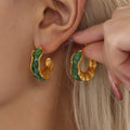 Gold C-Shape Crystal Stone Hoop Stud Earrings Four Colors view 2